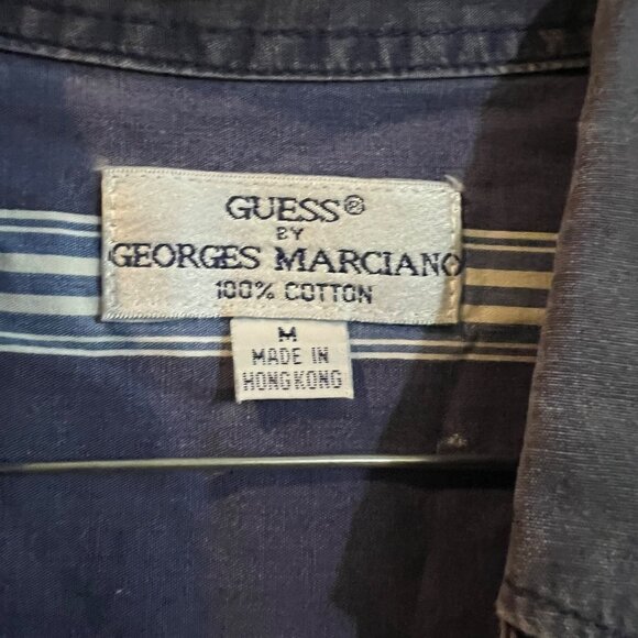 VTG Guess Georges Marciano Blue Striped 90s Y2K Long Sleeve Button Shirt Mens M - Picture 4 of 5